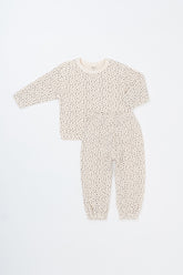 Avauma baby girl pajama set in Lavender Navy – navy floral print on cream waffle cotton, cozy baby sleepwear